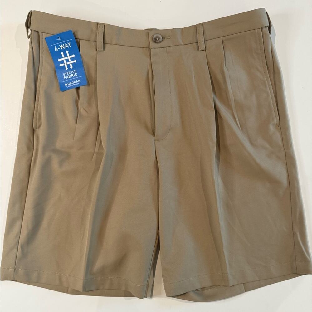 Haggar Cool 18 Pro Shorts 38W NWT | Khaki Pleated UV Protection Quick Dry